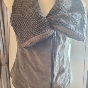 Genuine suede zip moto vest taupe 2